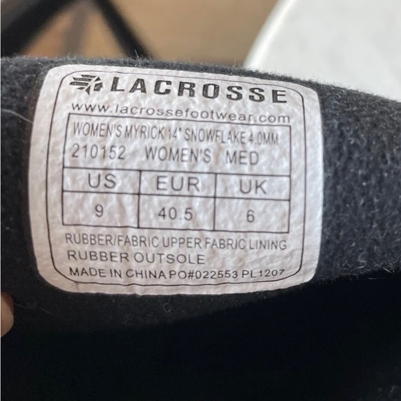 LaCrosse Women’s Boots Size 8.5 Myrick Snowflake Black Pink White  14” Tall - Picture 5 of 6